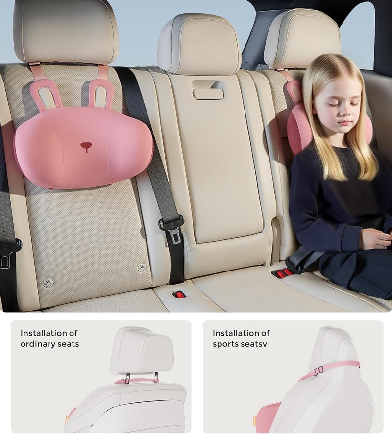 BEBAS Car Neck Pillow Travel - Adjustable Memory Foam Neck Support Pillow for Sleeping, Breathable & Machine Washable Cover, Soft Support for Adults & Kids - Gift (Pink - Rabbit) - Image 4